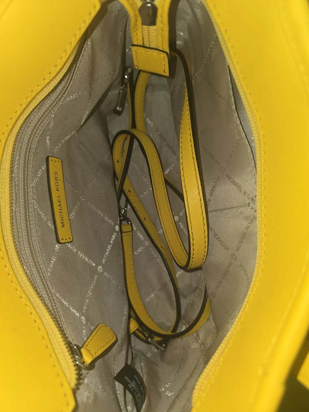 Michael Kors Beige Signature Tote with Yellow Trim